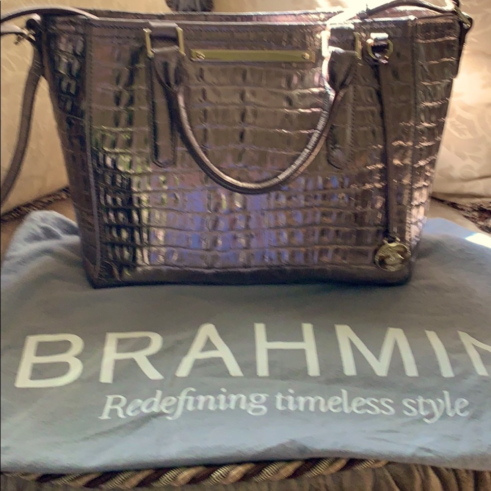 Brahmin Mini Misha Satchel in shimmery bronze.